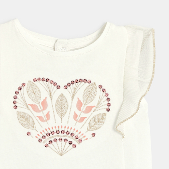 تيشيرت أبيض مطرز بأكمام...